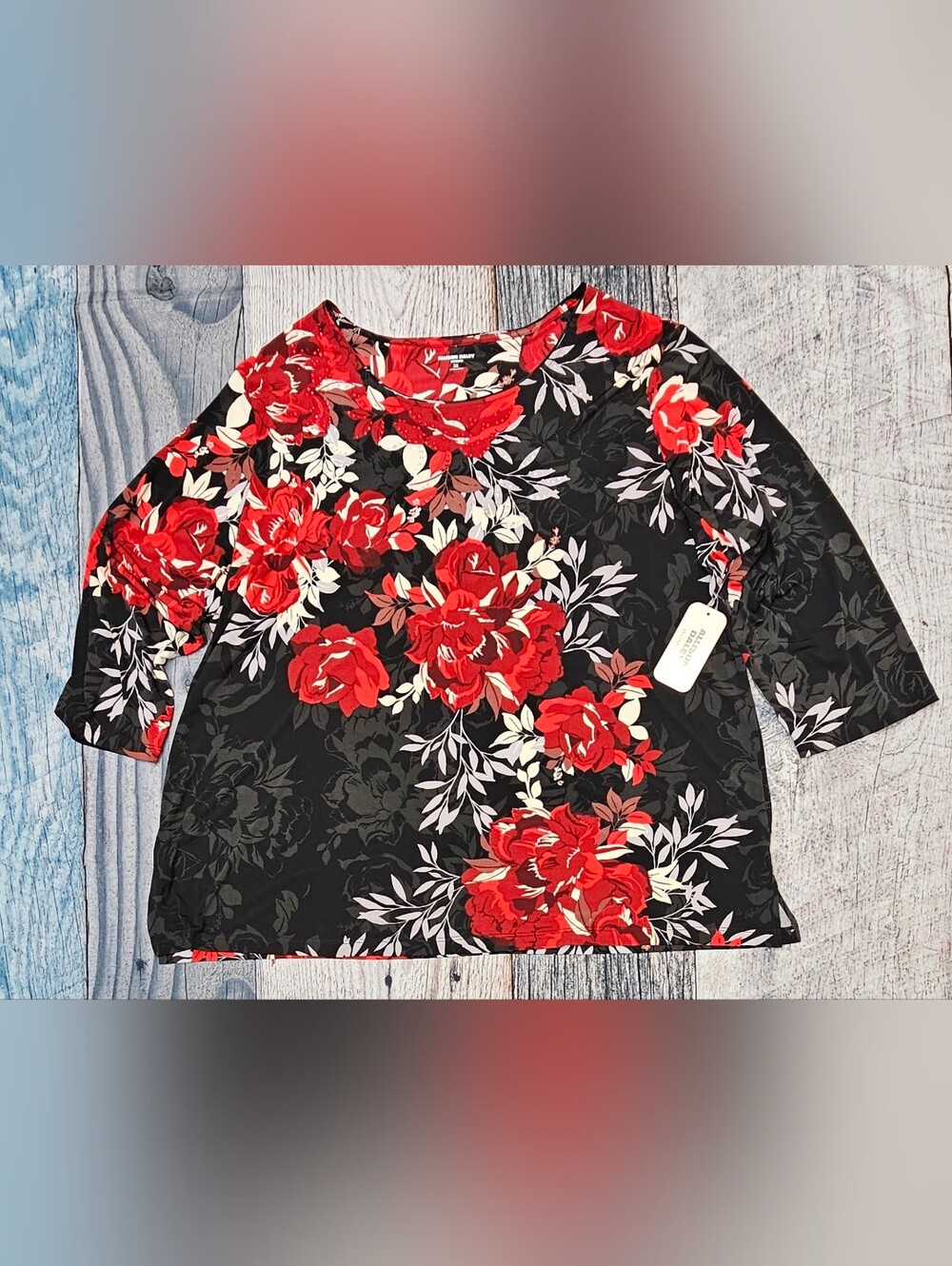 Allison Daley 3/4 Sleeve Crew Neck  Top Tango Red & Vintage Rose Plus Size 3X